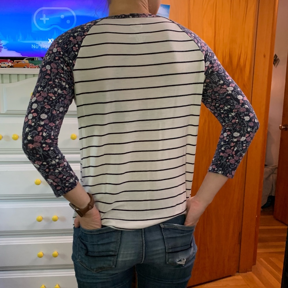 Floral and striped Baseball T-shirt